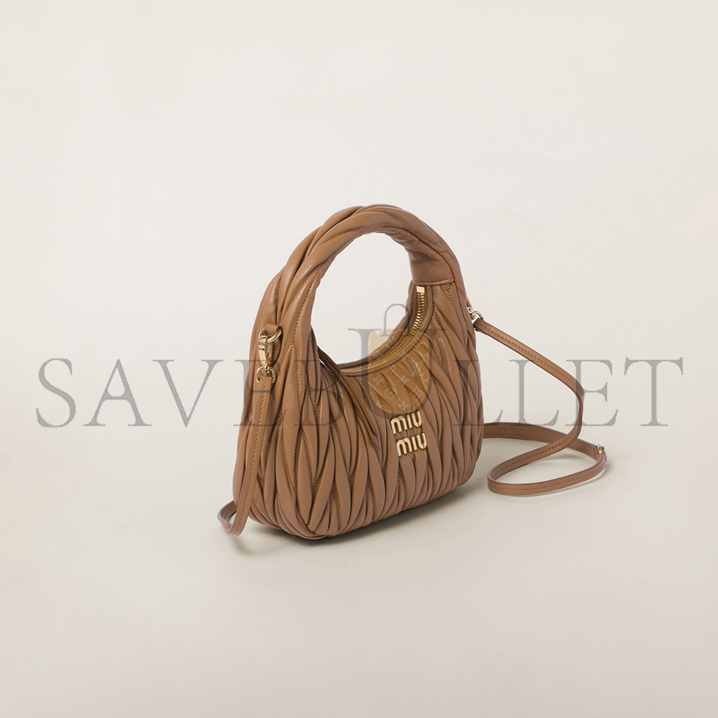 MIU MIU WANDER MATELASSÉ NAPPA LEATHER HOBO BAG 5BC125 (20*17*6cm)